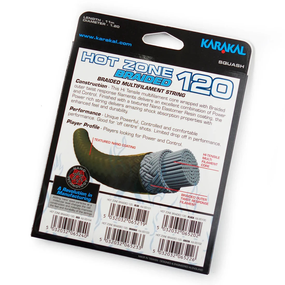 Karakal Hot Zone Braided 120 Squash String 11m, 110m, 220m